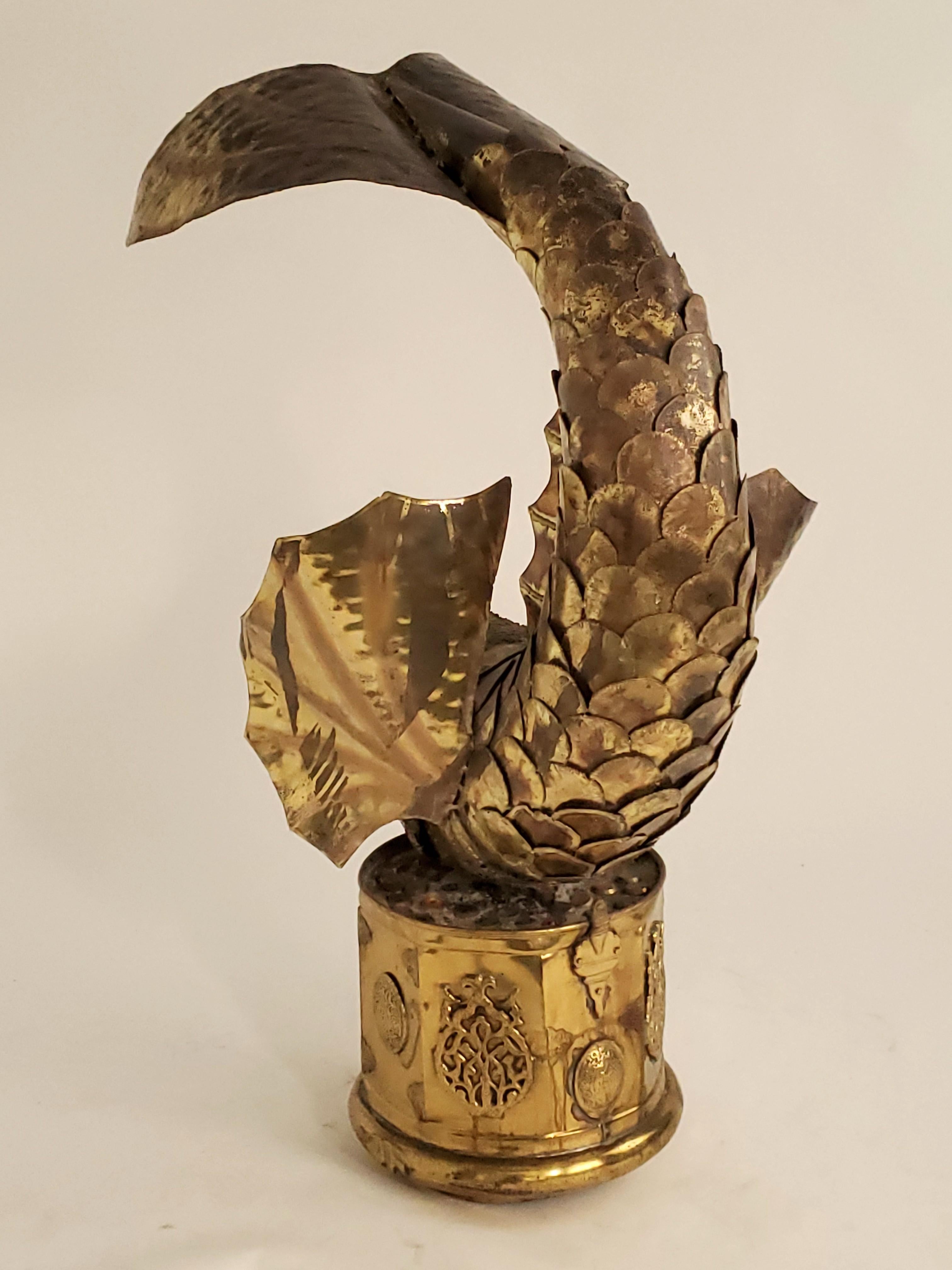 French 1970s, Henri Fernandez  Brass Fountain Style Fish Sculpture, France  For Sale