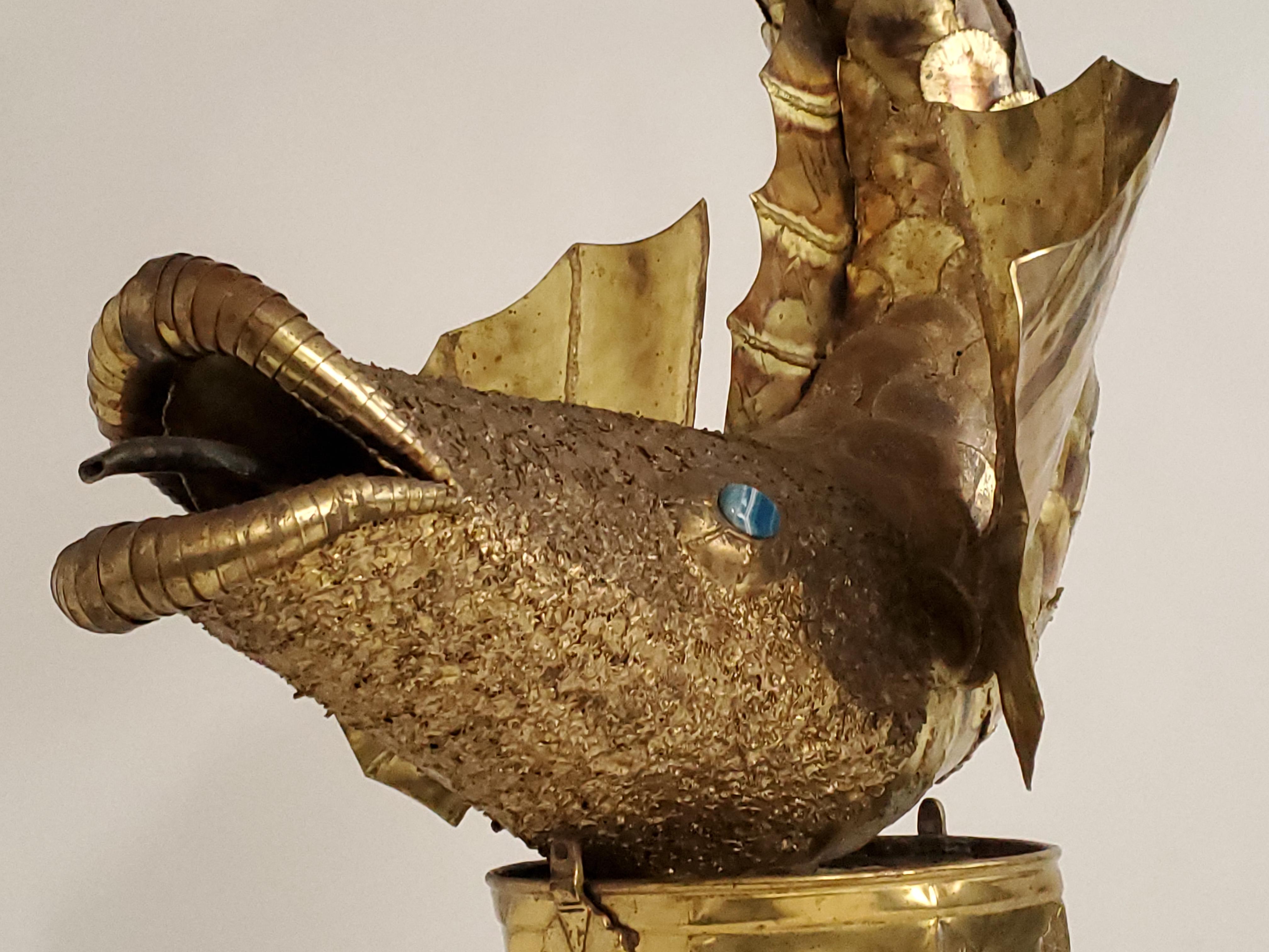 Late 20th Century 1970s, Henri Fernandez  Brass Fountain Style Fish Sculpture, France For Sale