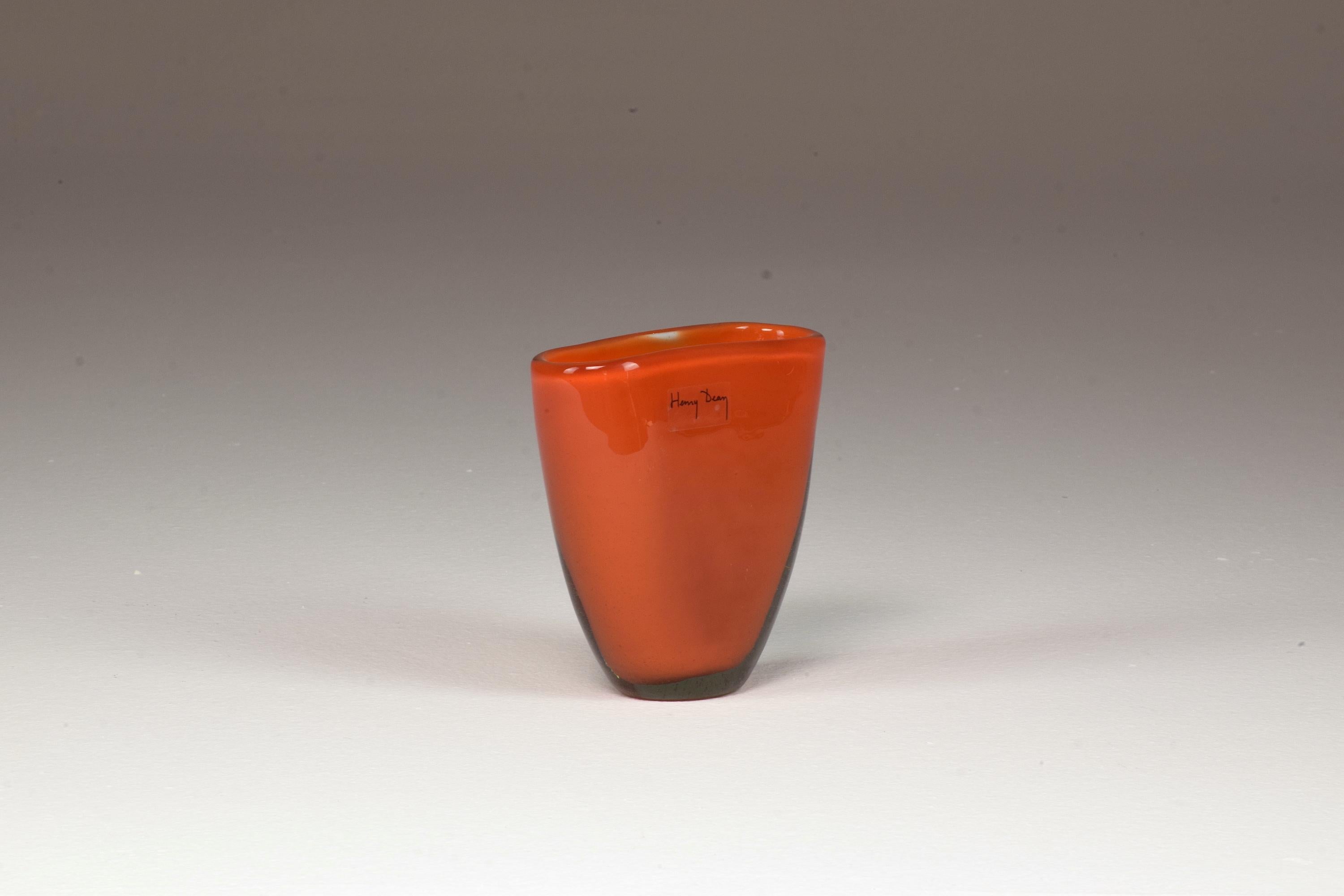 A 20th century vintage small English glass vase by Henry Dean circa 1970's.