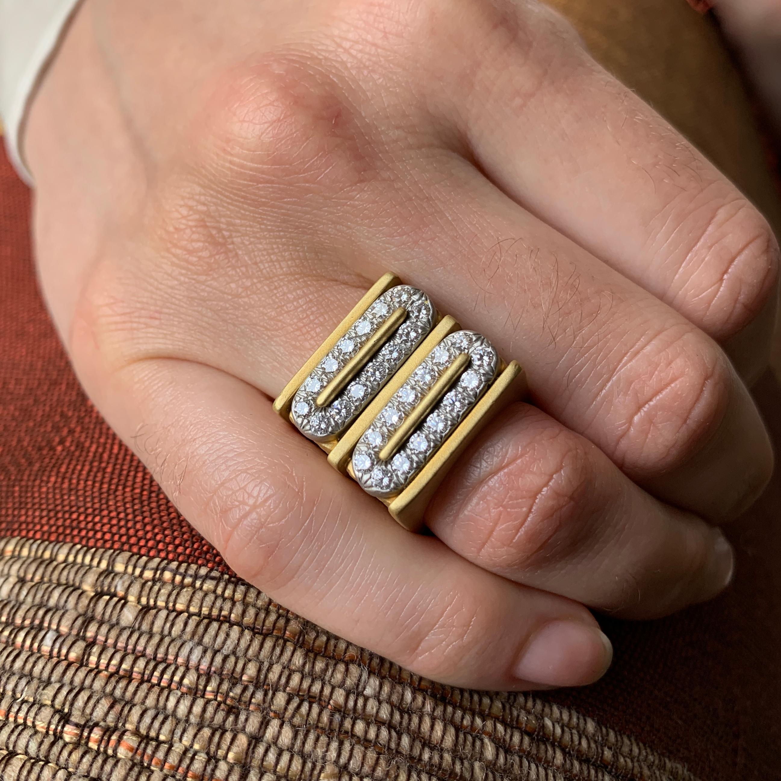 Modernist 1970s Henry Dunay Diamond and Gold Ring