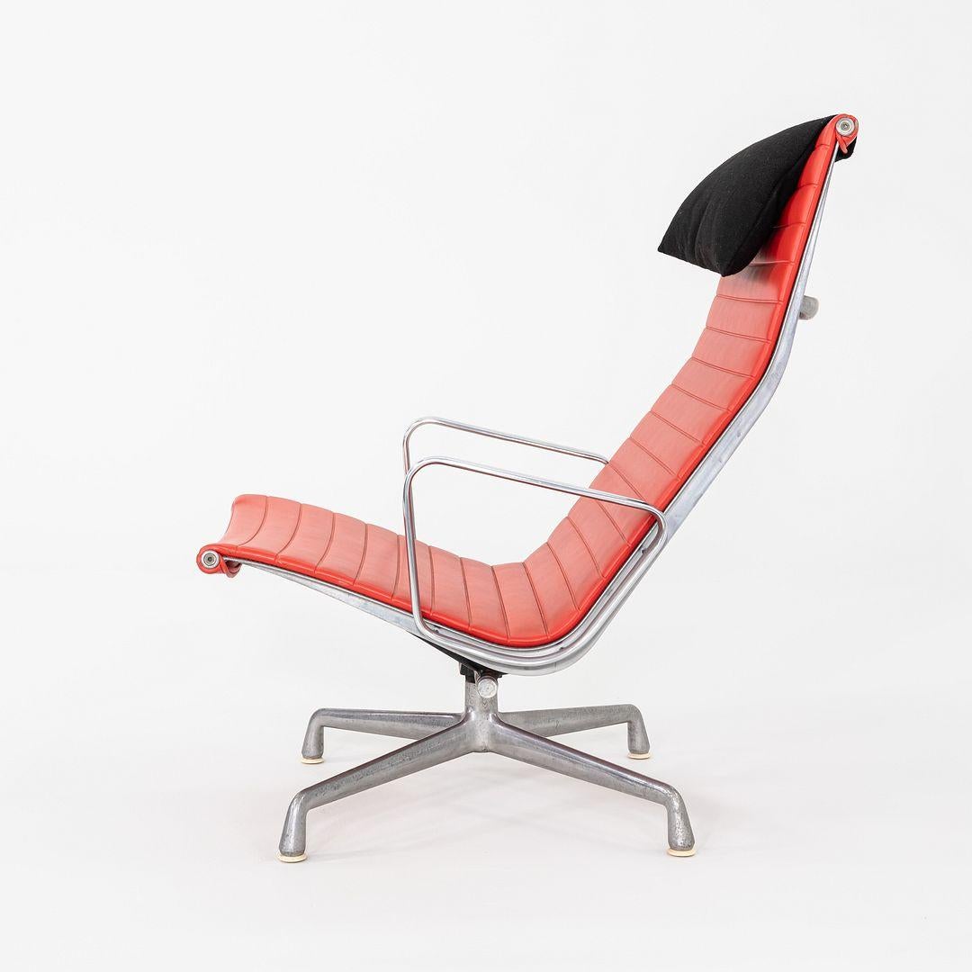Modern 1970s Herman Miller Eames Lounge Chair in Red Naugahyde with Black Fabric Pillow For Sale