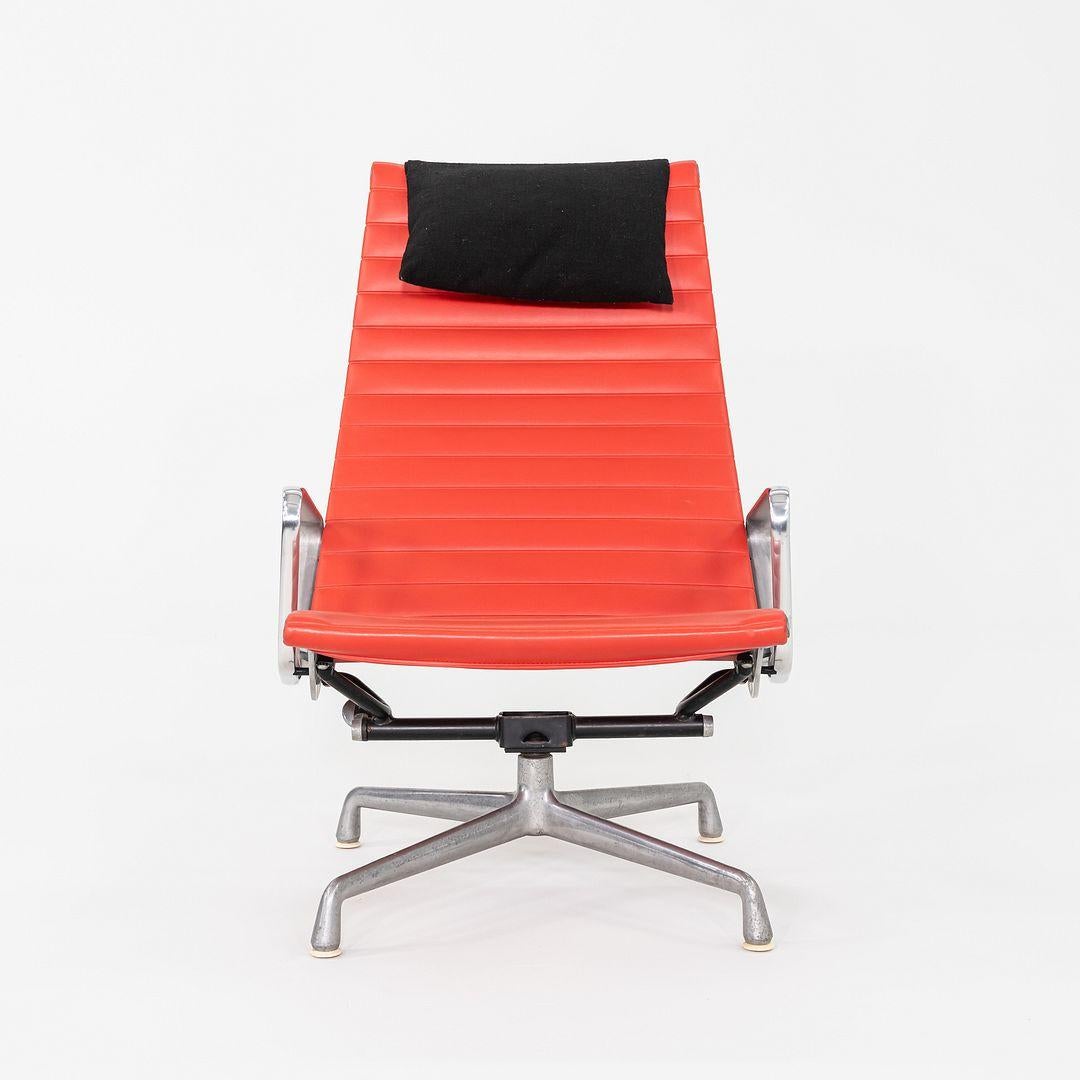 American 1970s Herman Miller Eames Lounge Chair in Red Naugahyde with Black Fabric Pillow For Sale