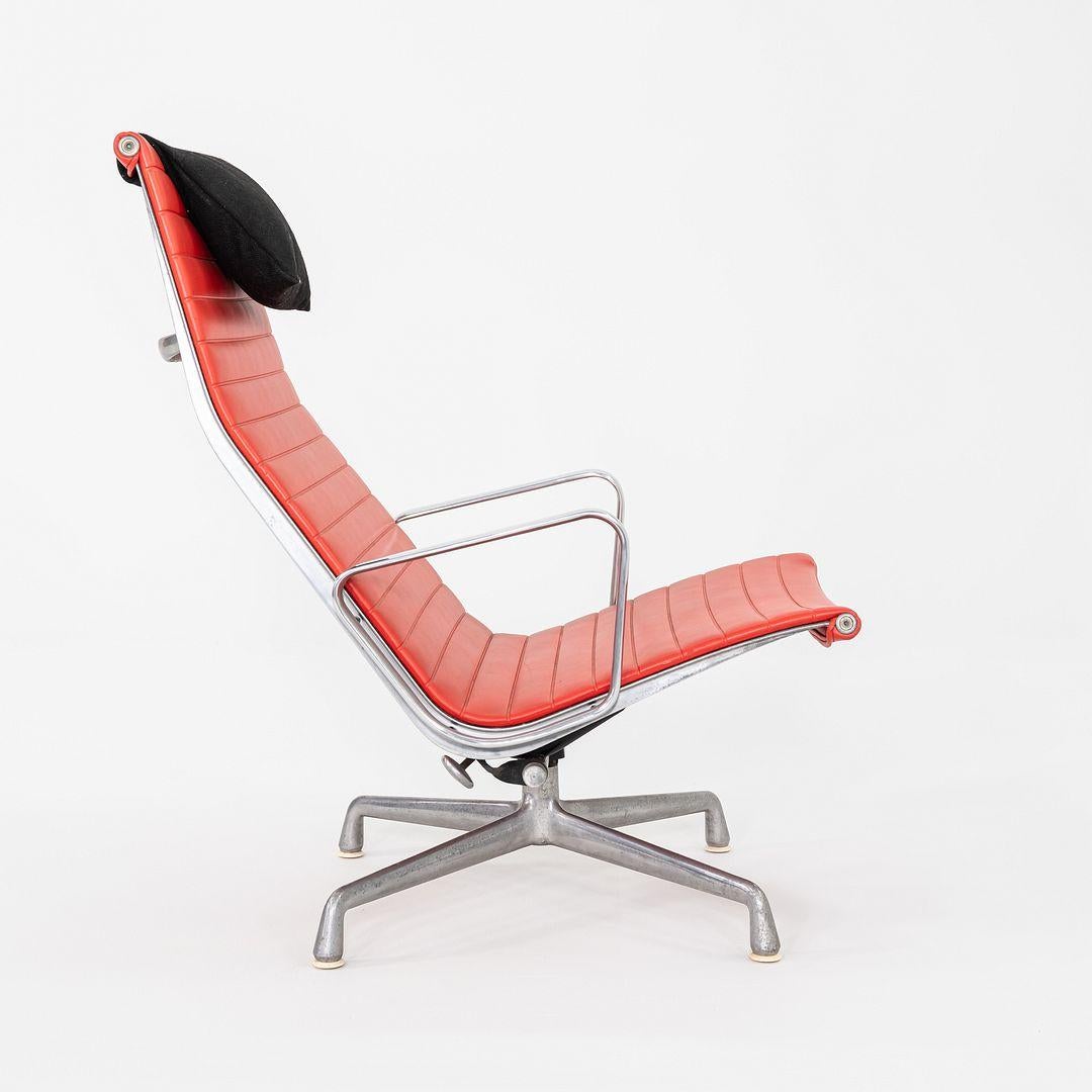 Late 20th Century 1970s Herman Miller Eames Lounge Chair in Red Naugahyde with Black Fabric Pillow For Sale