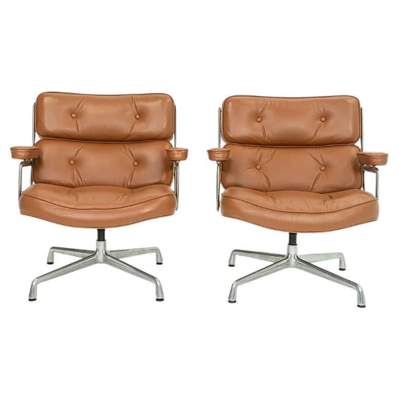 1970er Herman Miller Eames Time Life Lobby Chair aus cognacfarbenem Leder, 2x verfügbar