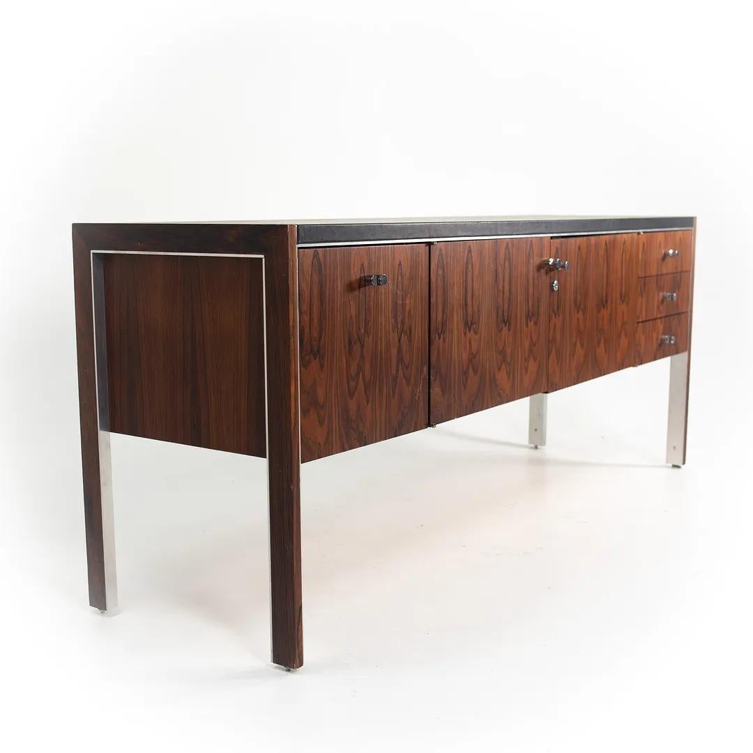 Aluminum 1970s Herman Miller for Biltrite of Canada Rosewood Credenza w Black Leather Top For Sale