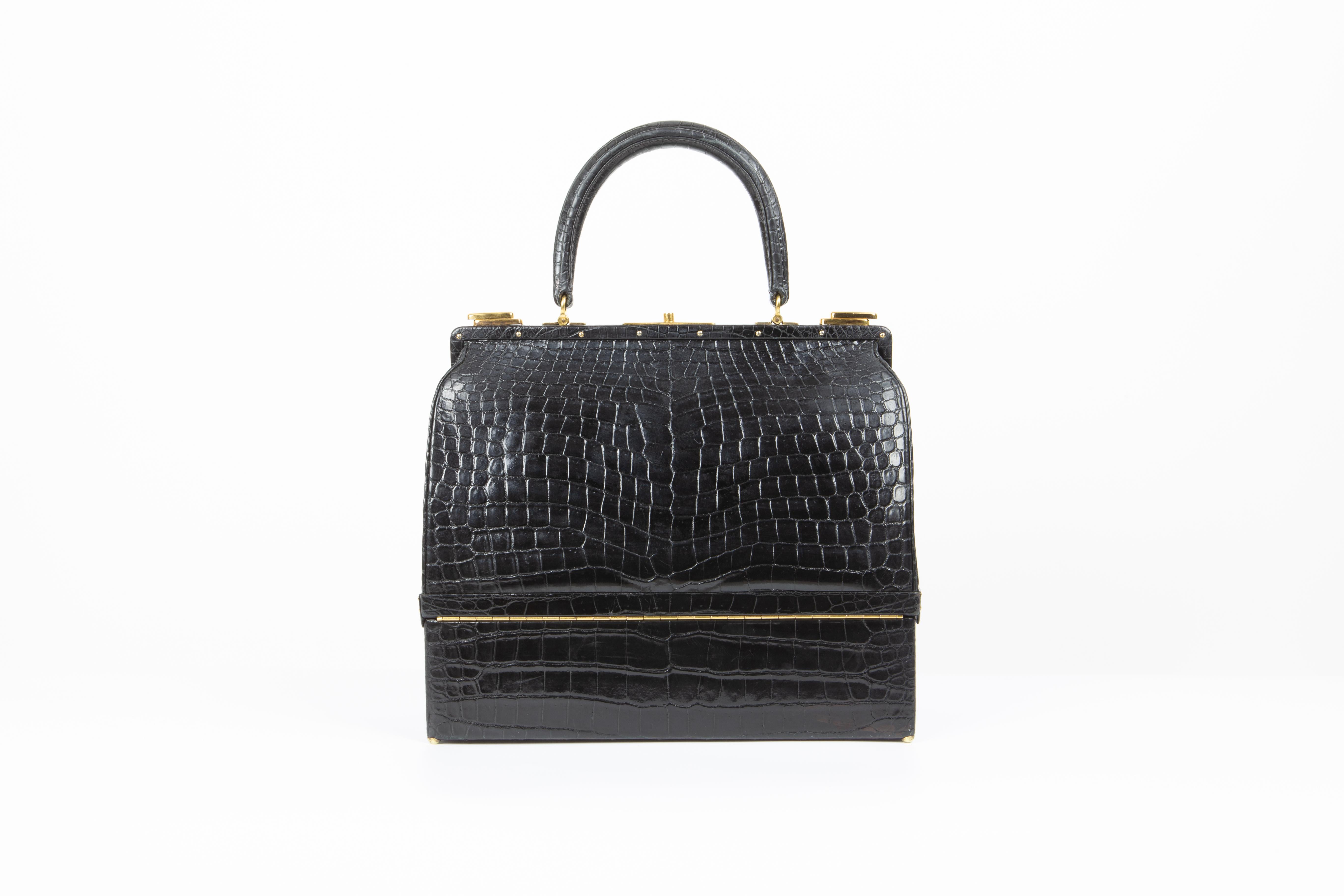 hermes sac mallette black crocodile bag