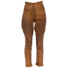 1970S HERMES Caramel Brown Leather Riding Pants With Fantastic Patina From Paris