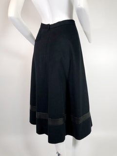 1970s Hermes Cashmere Woven Flared Skirt w Western-Inspired Leather Inset