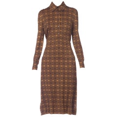 Vintage 1970s Hermès Equestrian Logo Print Silk Jersey Shirt Dress