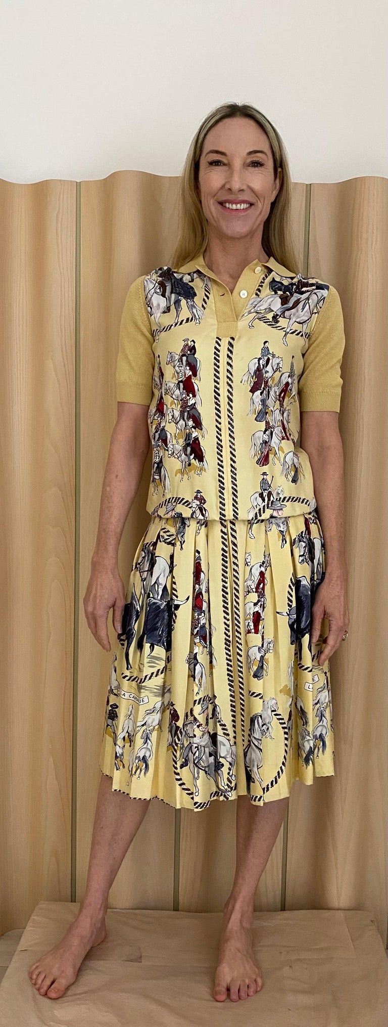 1970s HERMES Equestrian Print Silk Blouse and Skirt set at 1stDibs 