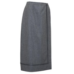 1970s Hermes Grey Wrap Skirt with Matching Leather Trim