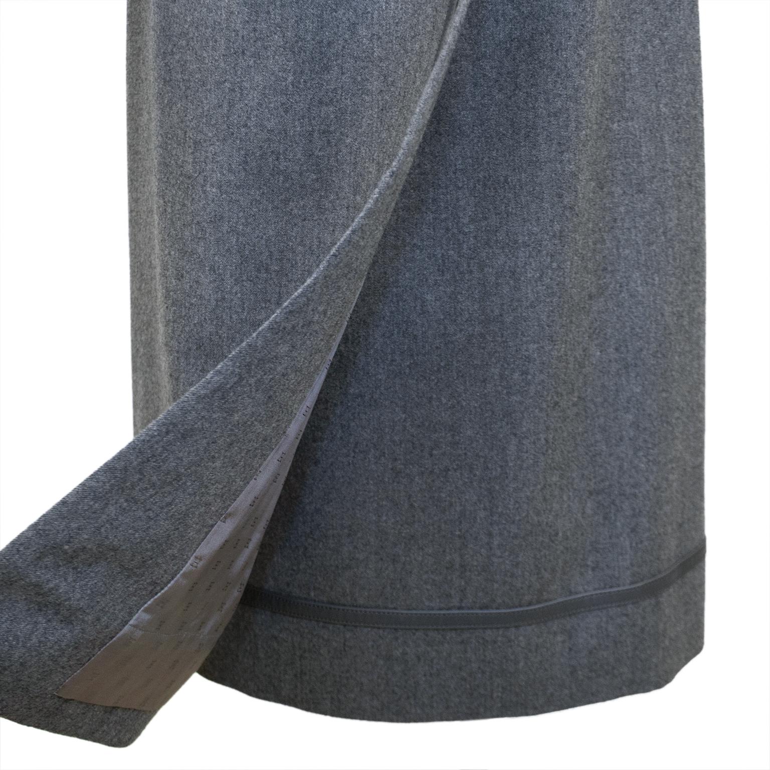 Gray 1970s Hermes Grey Wrap Skirt with Matching Leather Trim  For Sale