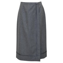 1970s Hermes Grey Wrap Skirt with Matching Leather Trim 