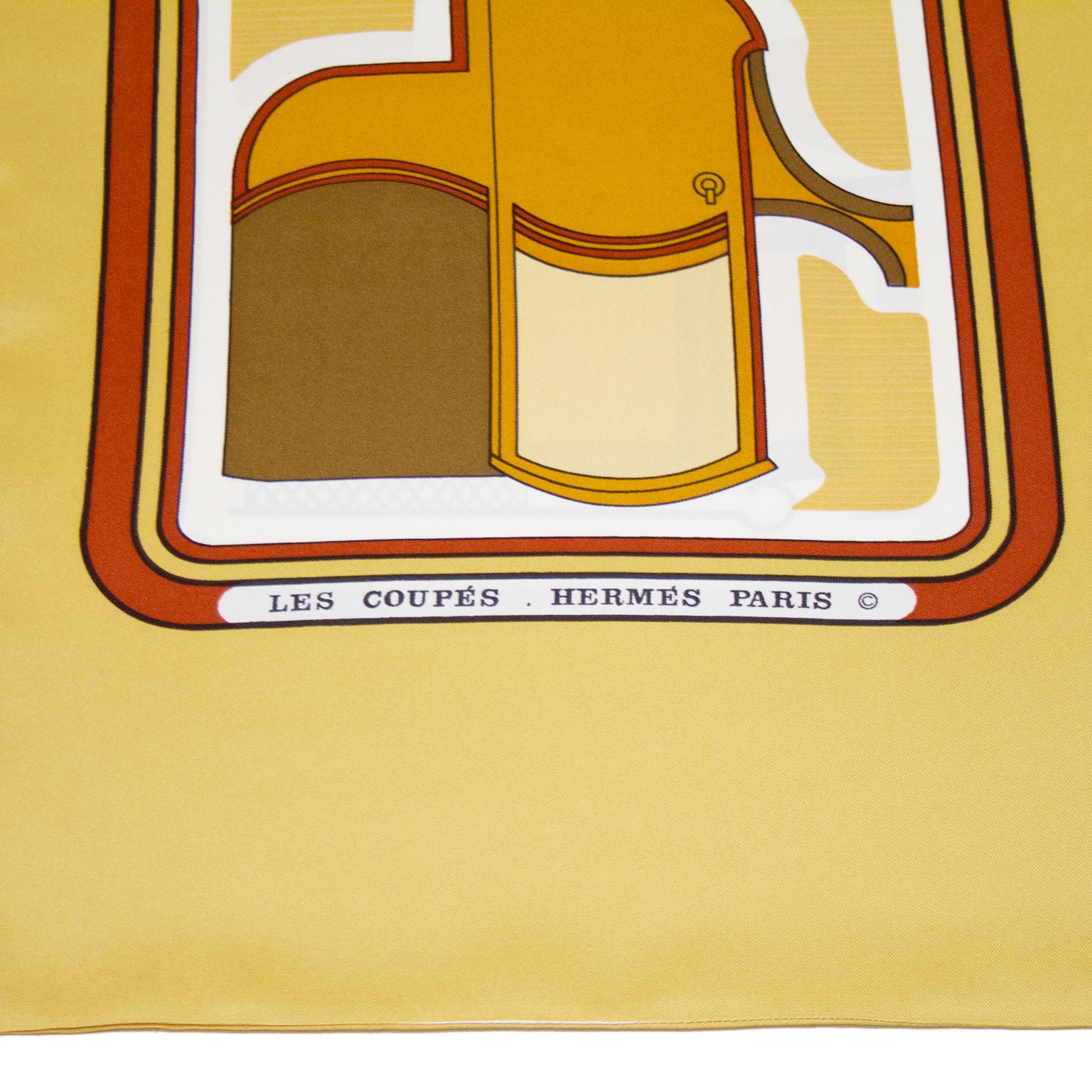 1970s Hermes 'Les Coupes' Biege Silk Scarf  In Good Condition For Sale In Toronto, Ontario