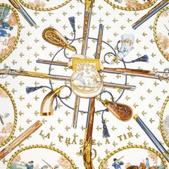 1970s Hermes Red 'La Chasse à Tir' by Philippe Ledoux Silk Scarf