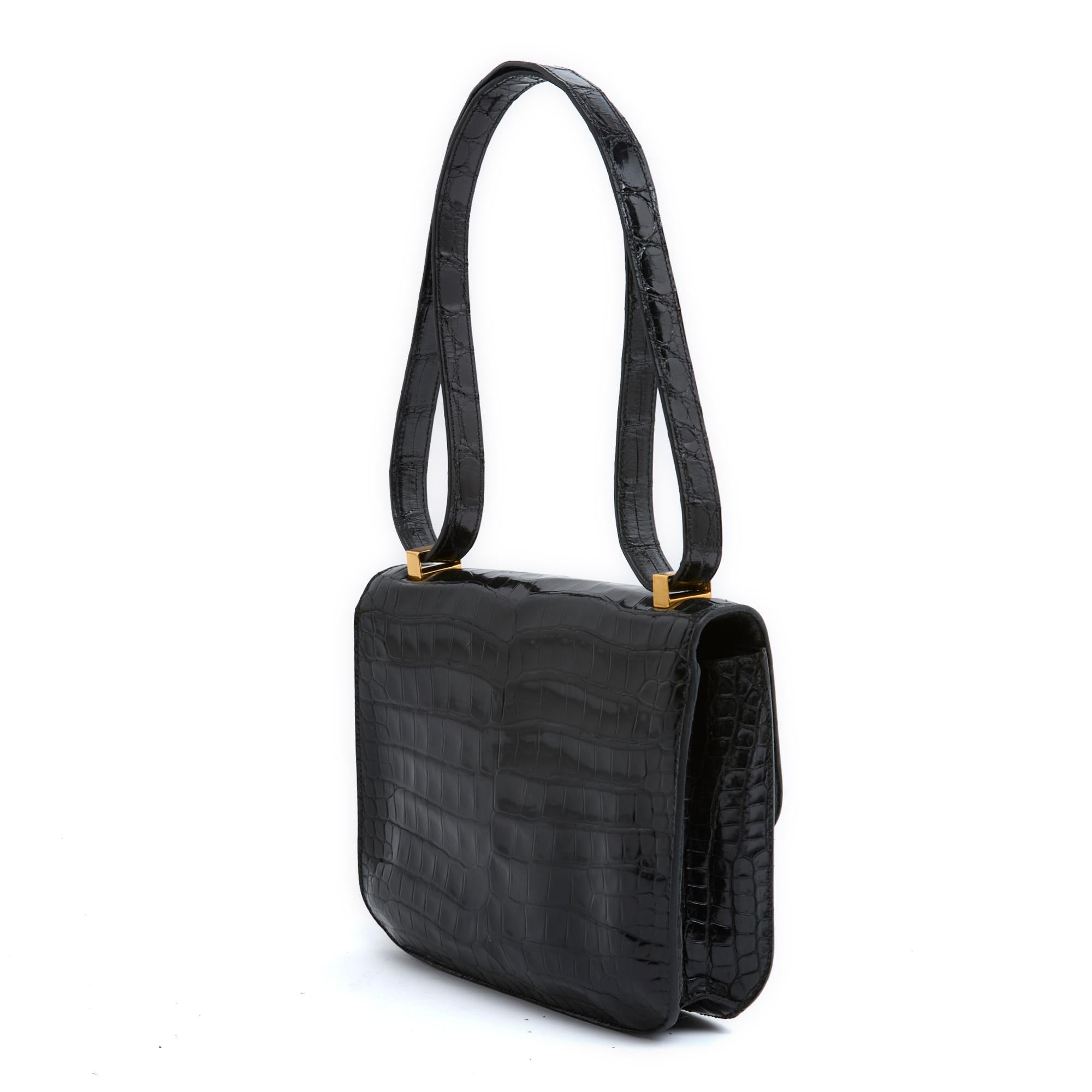 Women's or Men's 1970s Hermes Sac Constance Black Precious Leather Bag   For Sale