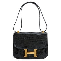 1970s Hermes Sac Constance Black Precious Leather Bag