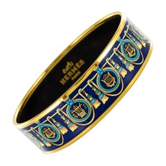 Vintage 1970s Hermès Signed Blue Enamel Bangle Bracelet