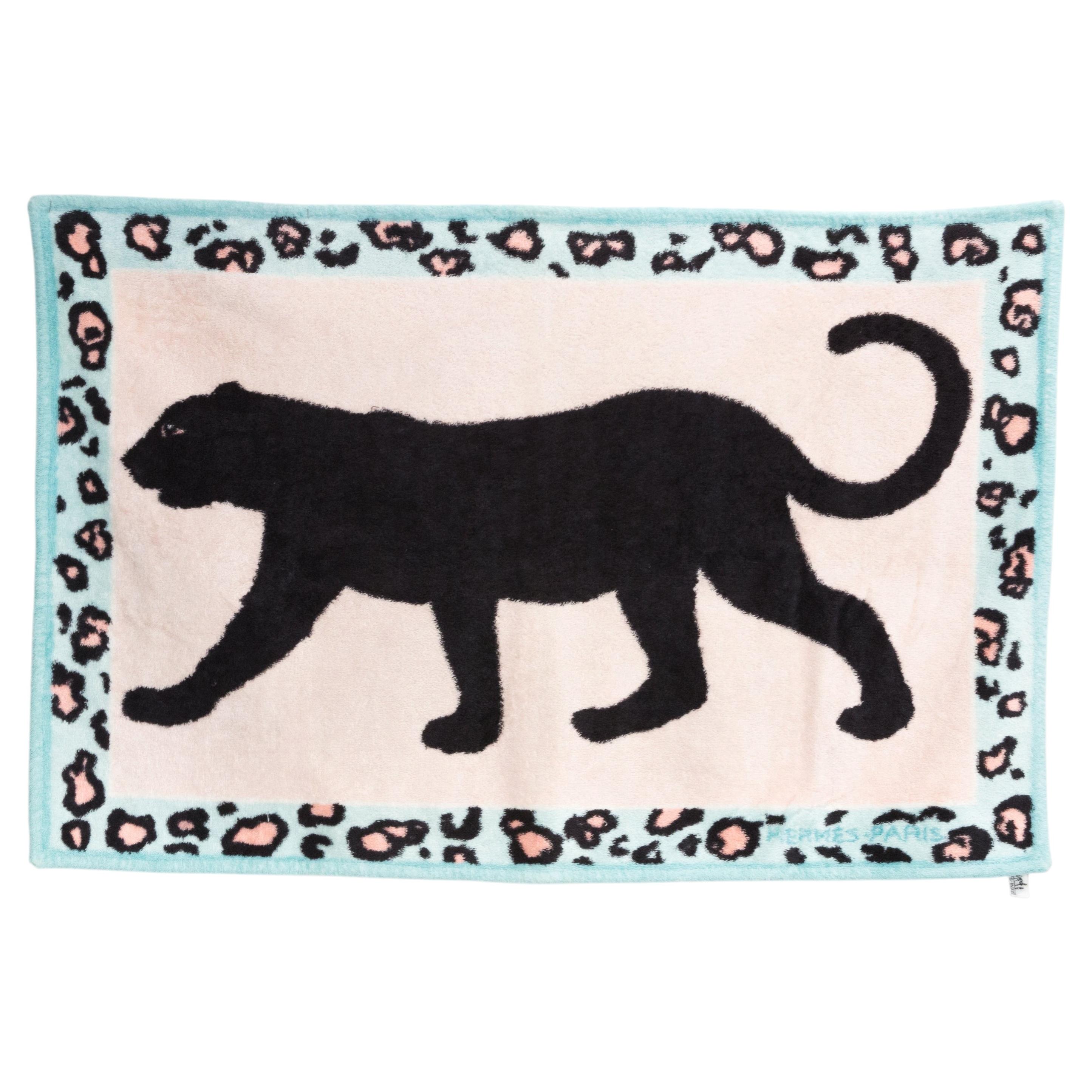 1970s Hermès Small Size Black Panther Cotton Beach Towel