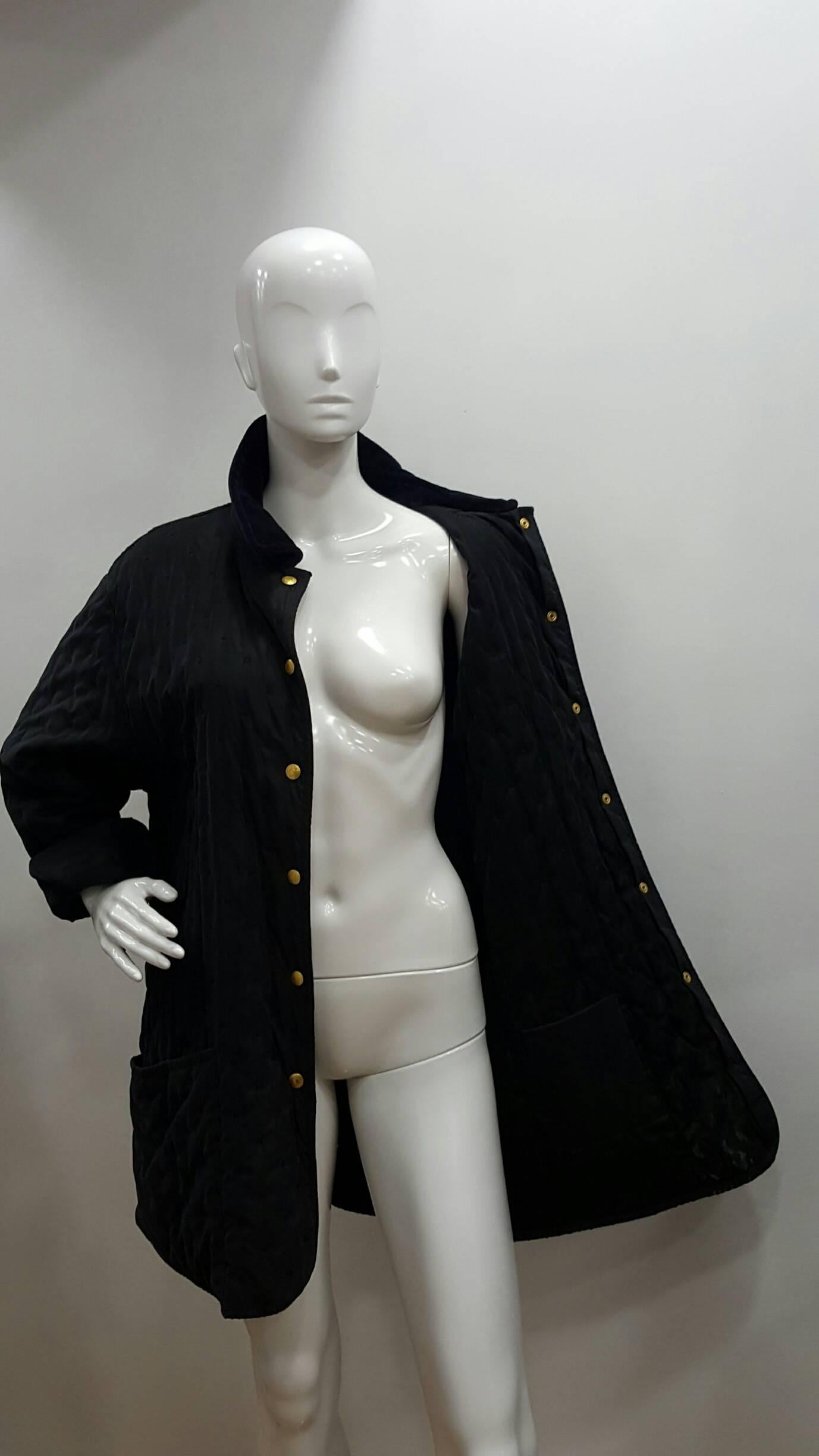 Women's 1970s Hermes wool black parka coat