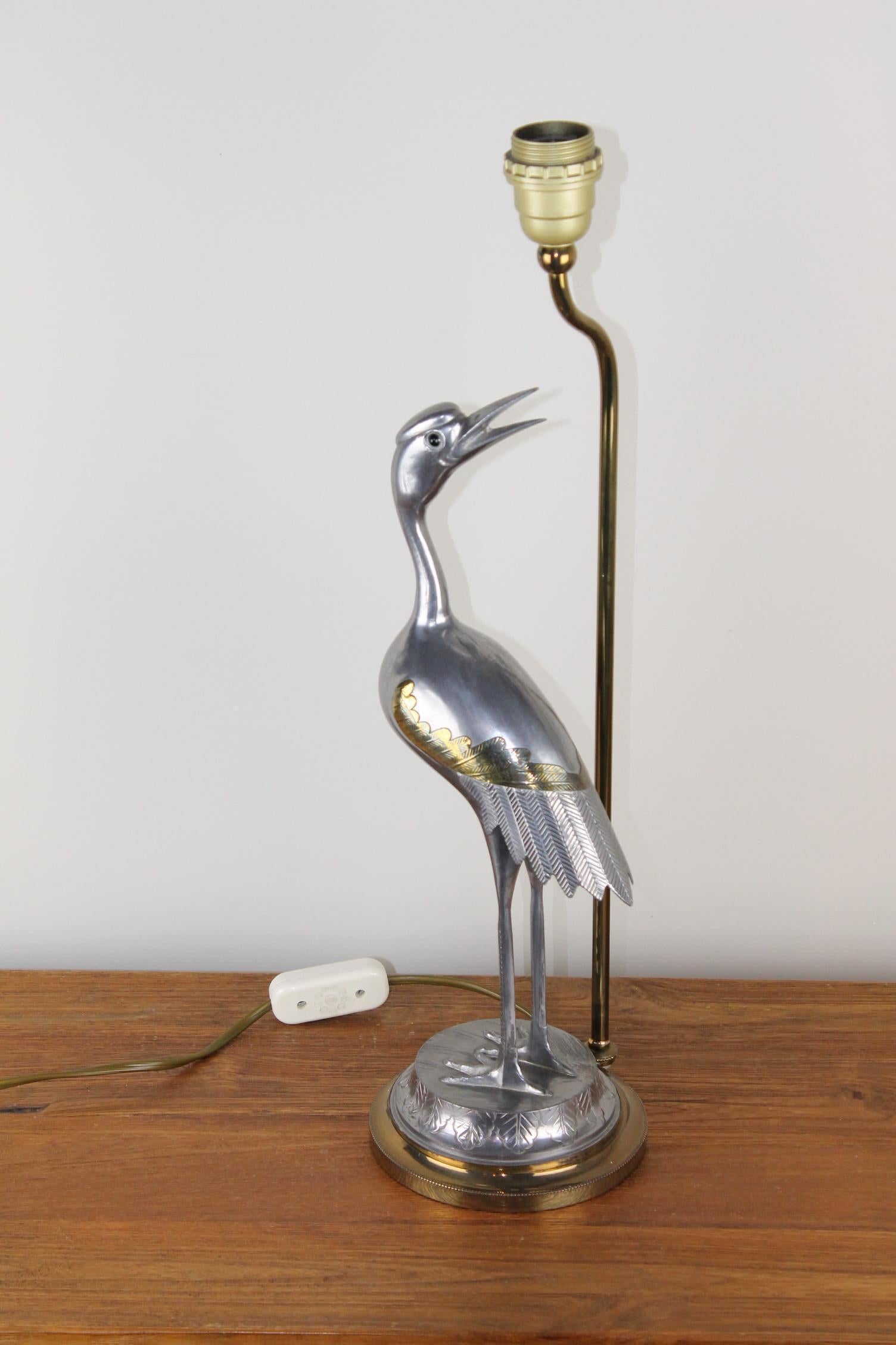 1970s Heron Bird , Crane Bird Table Lamp, Brass and Metal, Europe  2