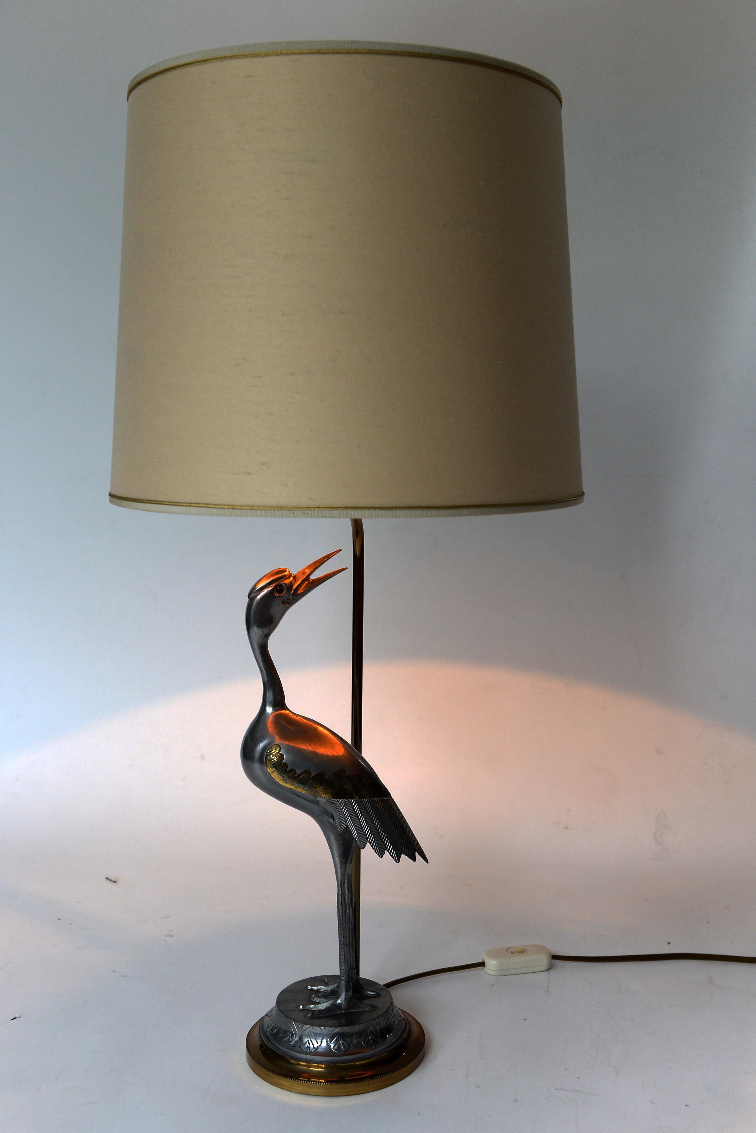 1970s Heron Bird , Crane Bird Table Lamp, Brass and Metal, Europe  3