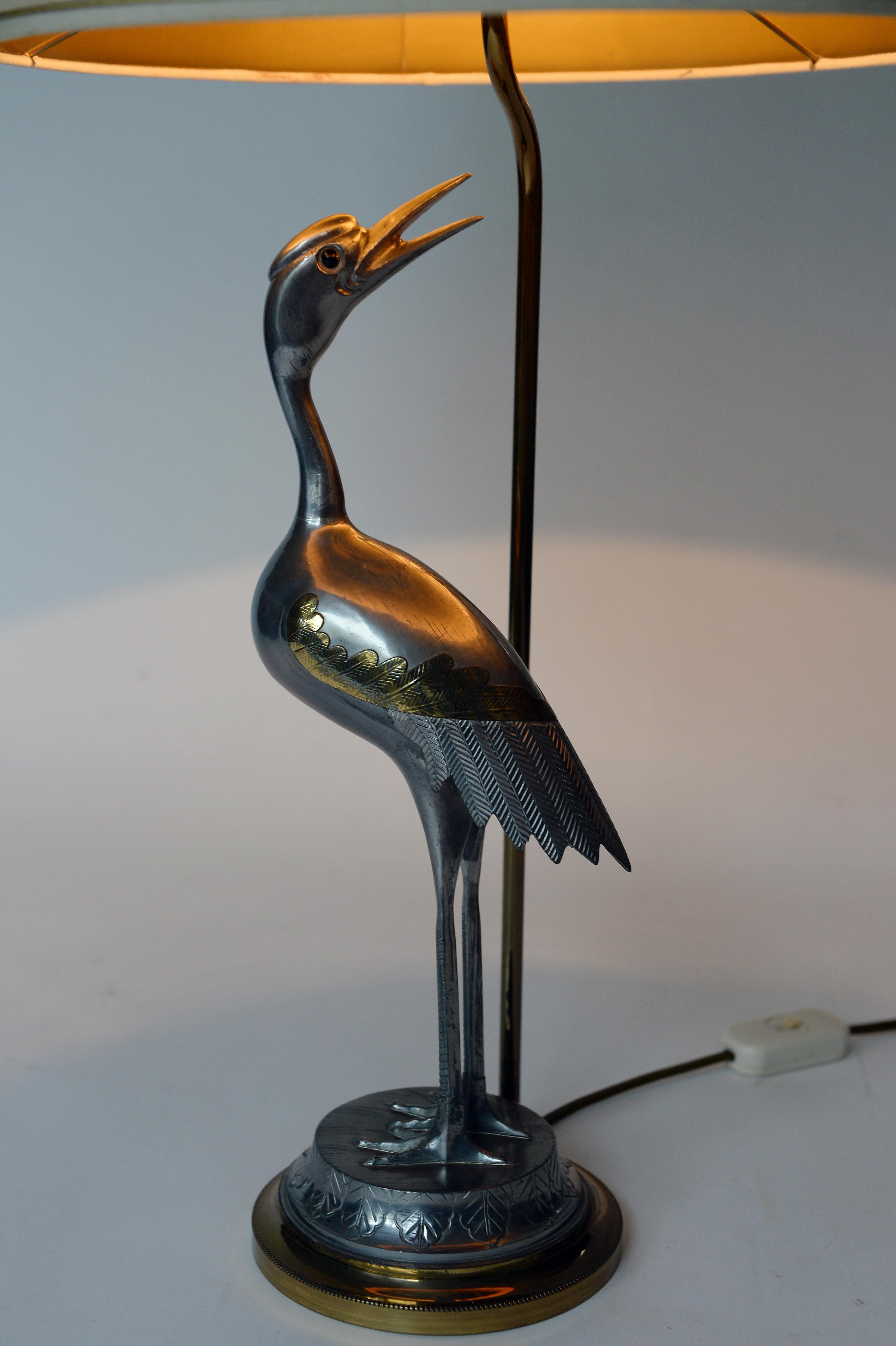 1970s Heron Bird , Crane Bird Table Lamp, Brass and Metal, Europe  4