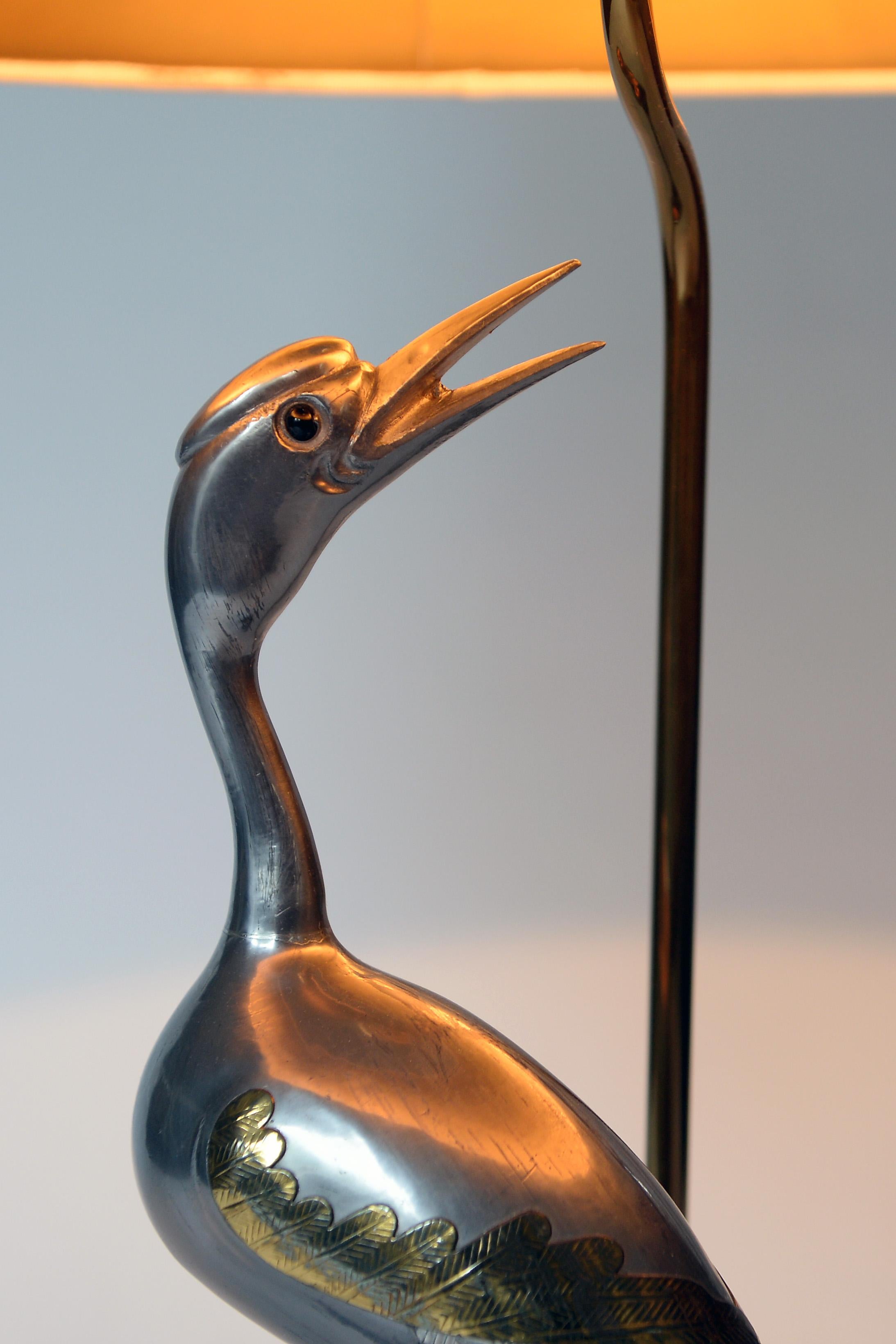 1970s Heron Bird , Crane Bird Table Lamp, Brass and Metal, Europe  5