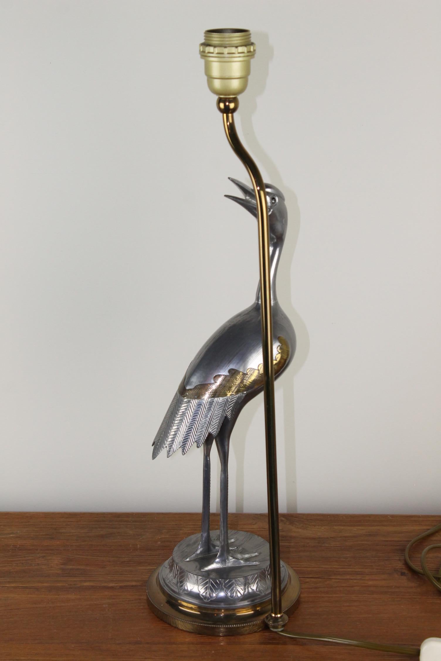 1970s Heron Bird , Crane Bird Table Lamp, Brass and Metal, Europe  10