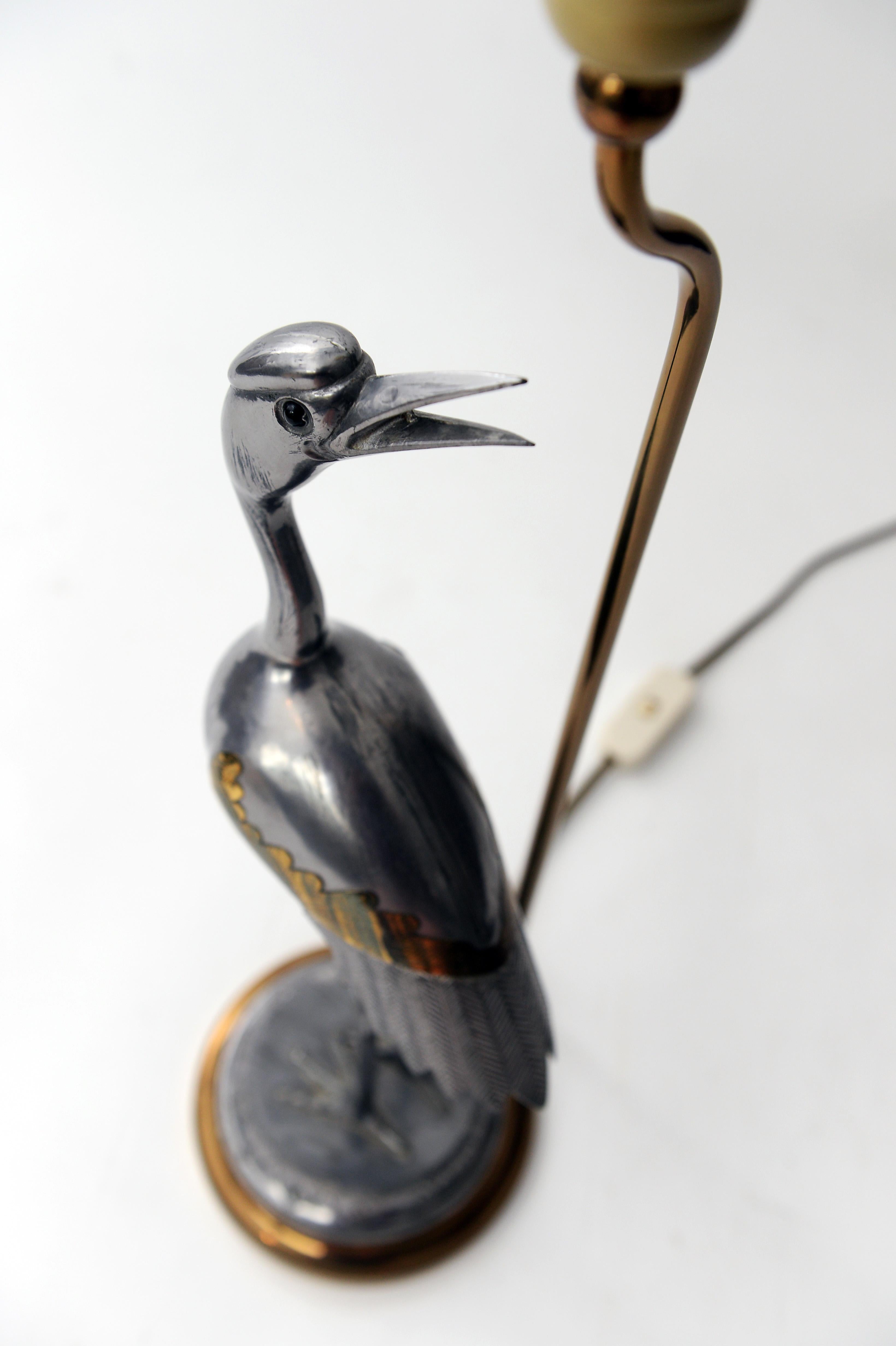 European 1970s Heron Bird , Crane Bird Table Lamp, Brass and Metal, Europe 