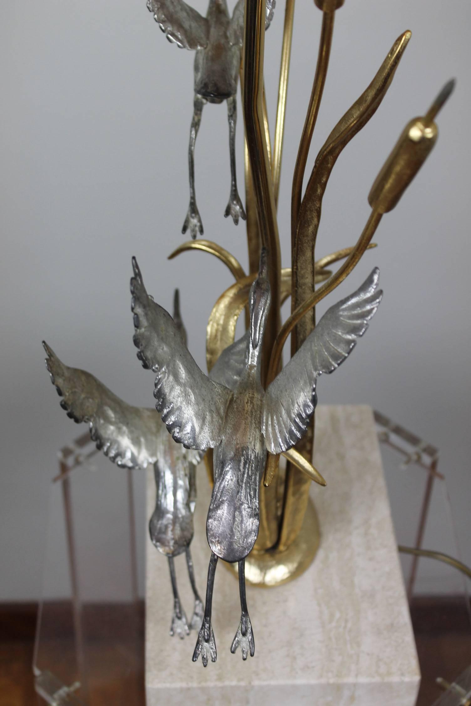 1970s Herons, Cattails Table Lamp by Lanciotto Galeotti for L' Originale, Italy 4