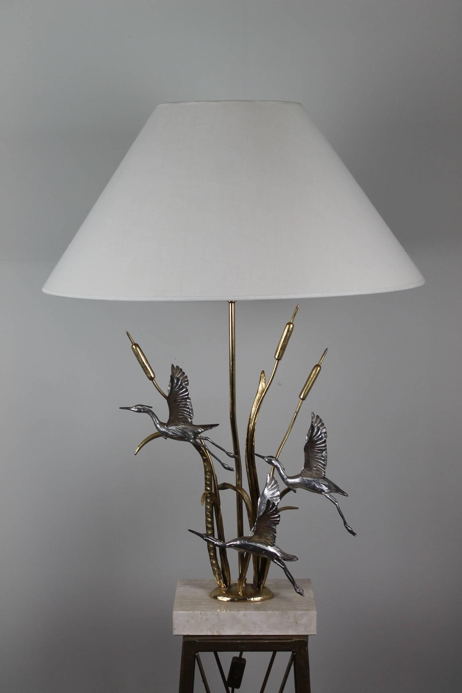 Regency 1970s Herons, Cattails Table Lamp by Lanciotto Galeotti for L' Originale, Italy