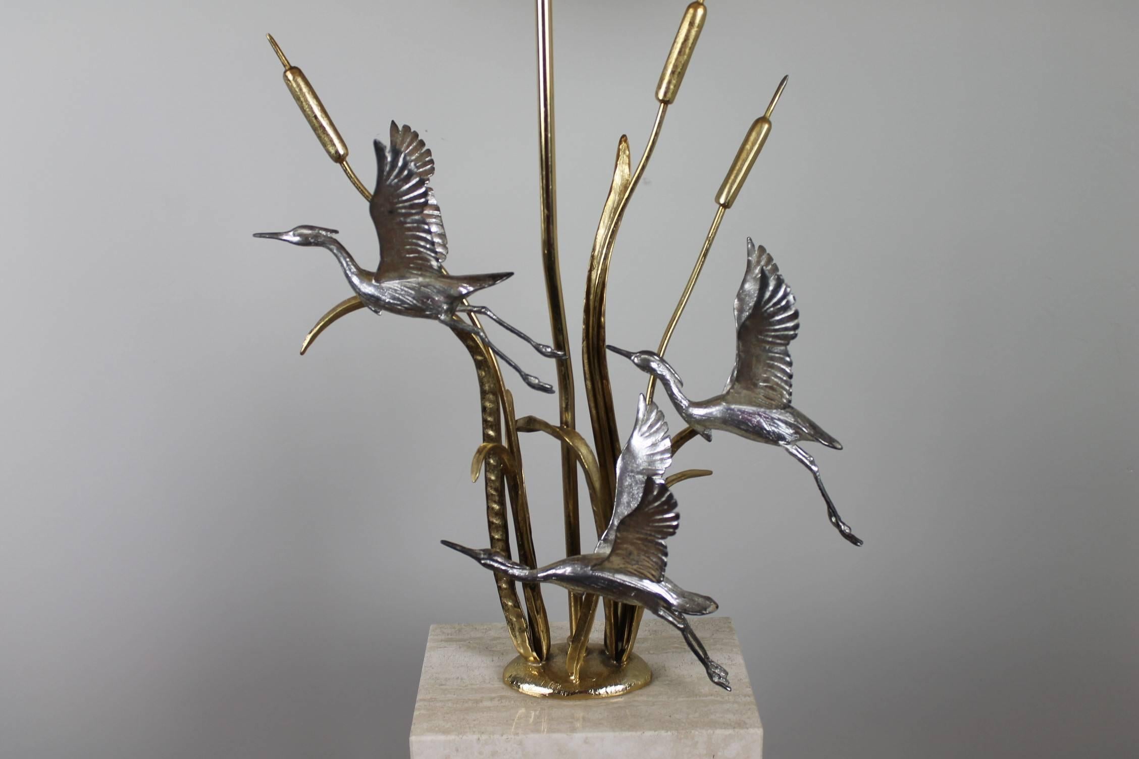 Italian 1970s Herons, Cattails Table Lamp by Lanciotto Galeotti for L' Originale, Italy