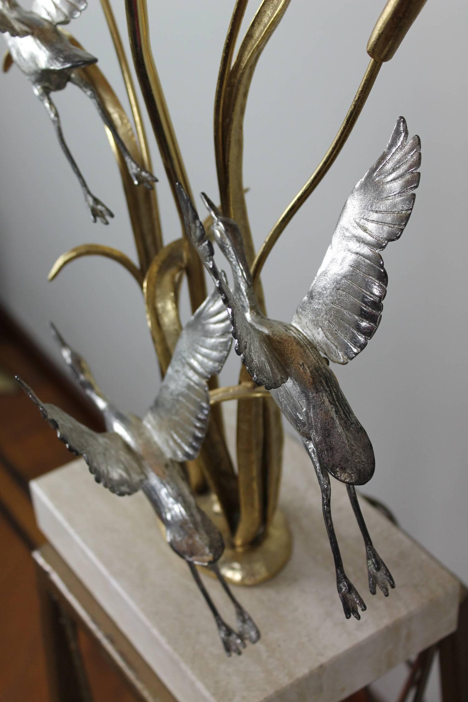 Brass 1970s Herons, Cattails Table Lamp by Lanciotto Galeotti for L' Originale, Italy