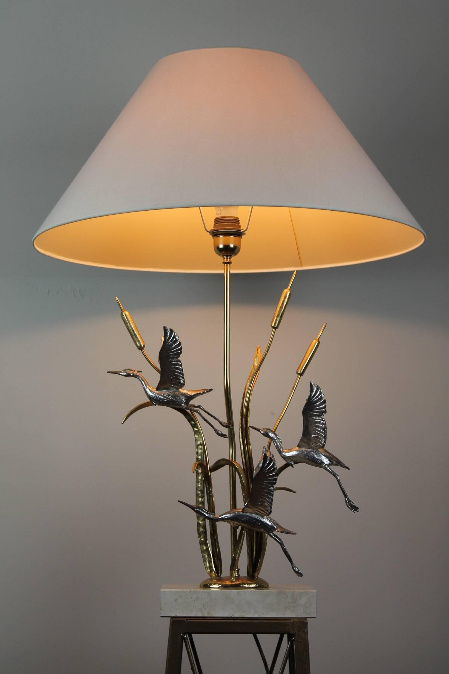 1970s Herons, Cattails Table Lamp by Lanciotto Galeotti for L' Originale, Italy 1