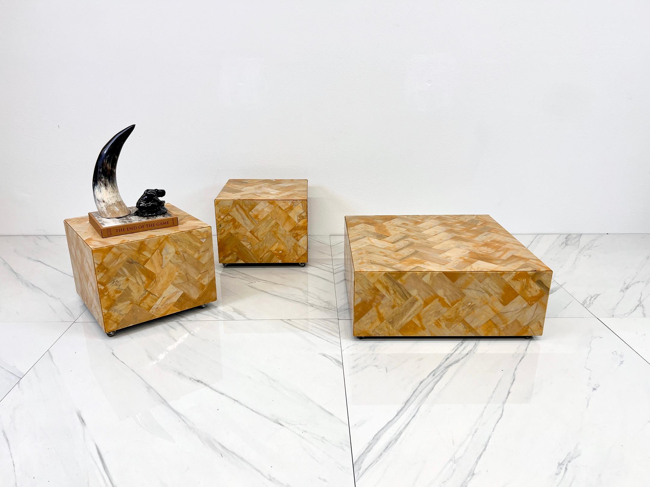 1970's Herringbone Onyx Pedestal Cocktail Tables, A Pair For Sale 7