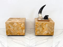 1970's Herringbone Onyx Pedestal Cocktail Tables, A Pair