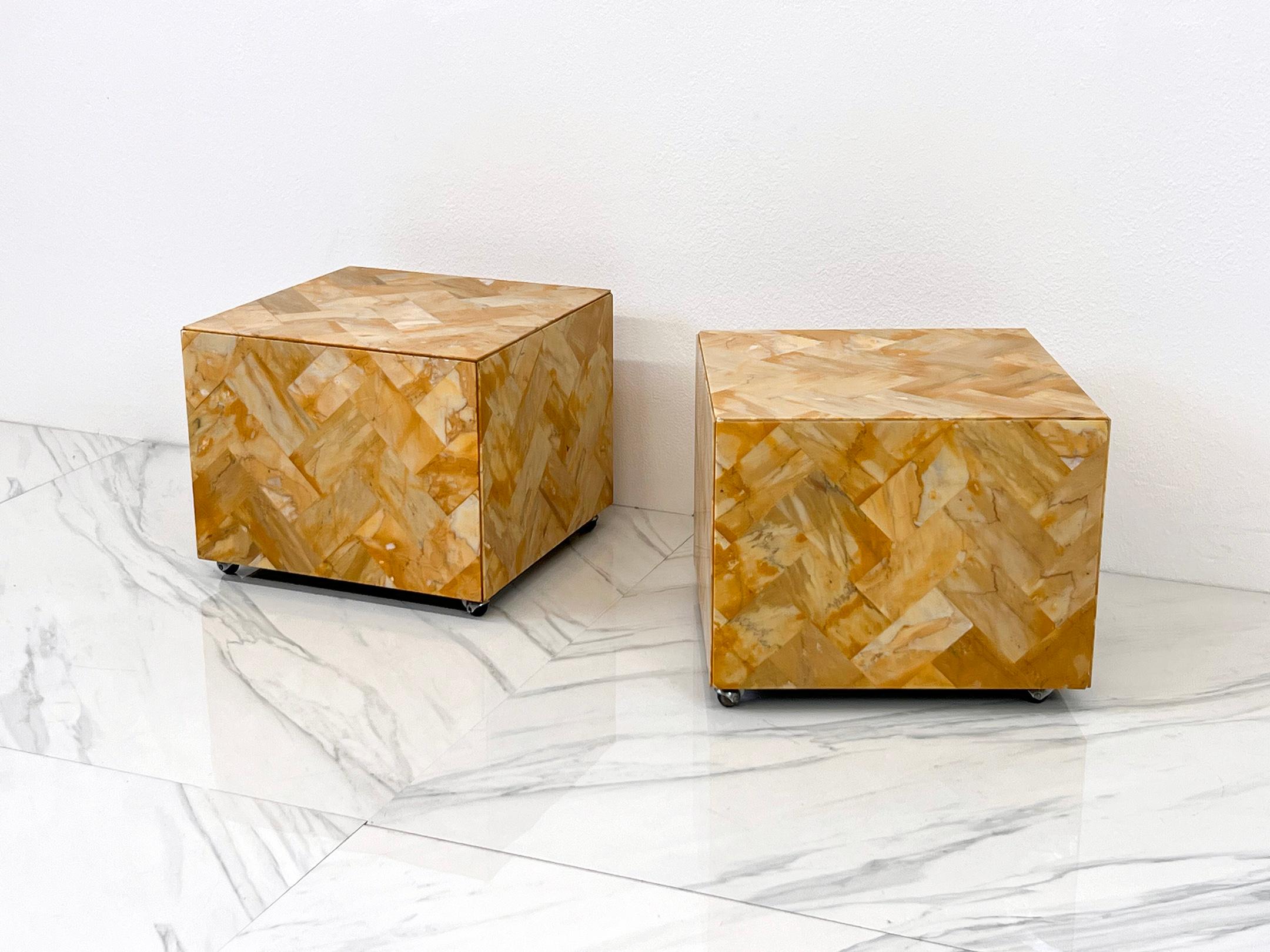 1970's Herringbone Onyx Pedestal Cocktail Tables, A Pair For Sale 4