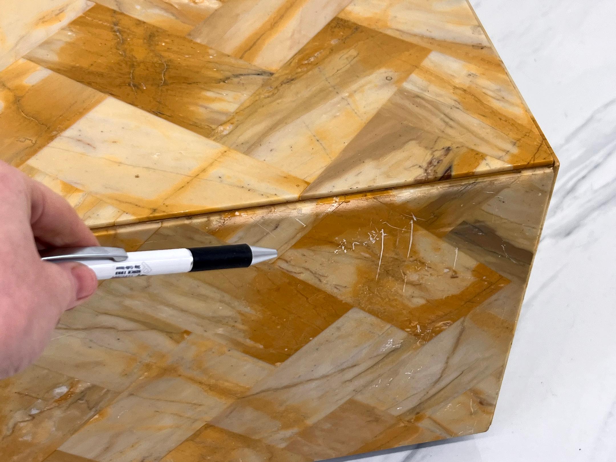 1970's Herringbone Onyx Pedestal Coffee Table For Sale 5