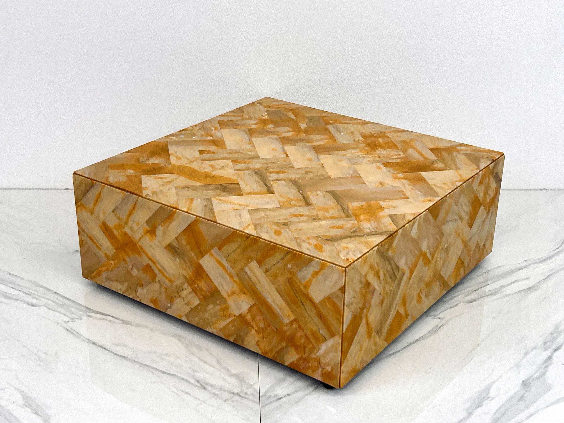 Late 20th Century 1970's Herringbone Onyx Pedestal Coffee Table For Sale