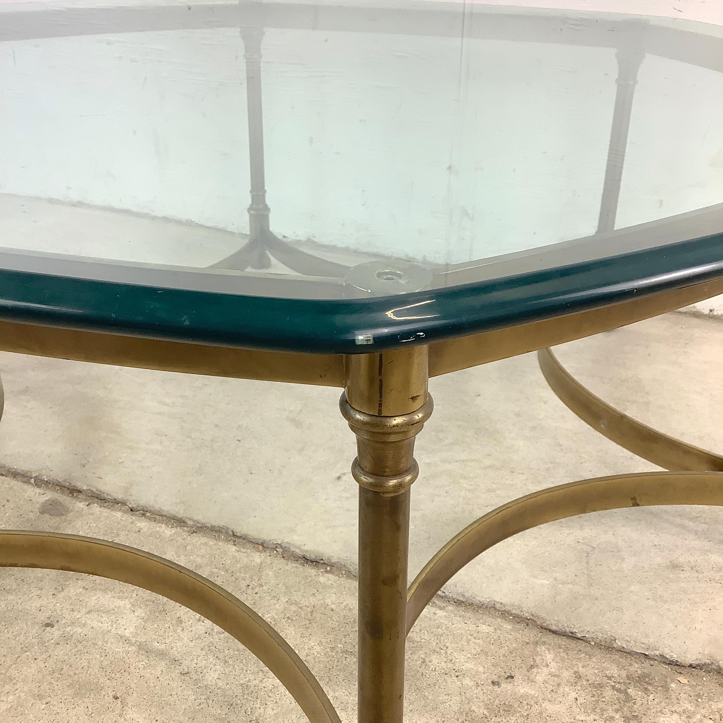 1970s Hexagonal Brass and Glass Coffee Table 13