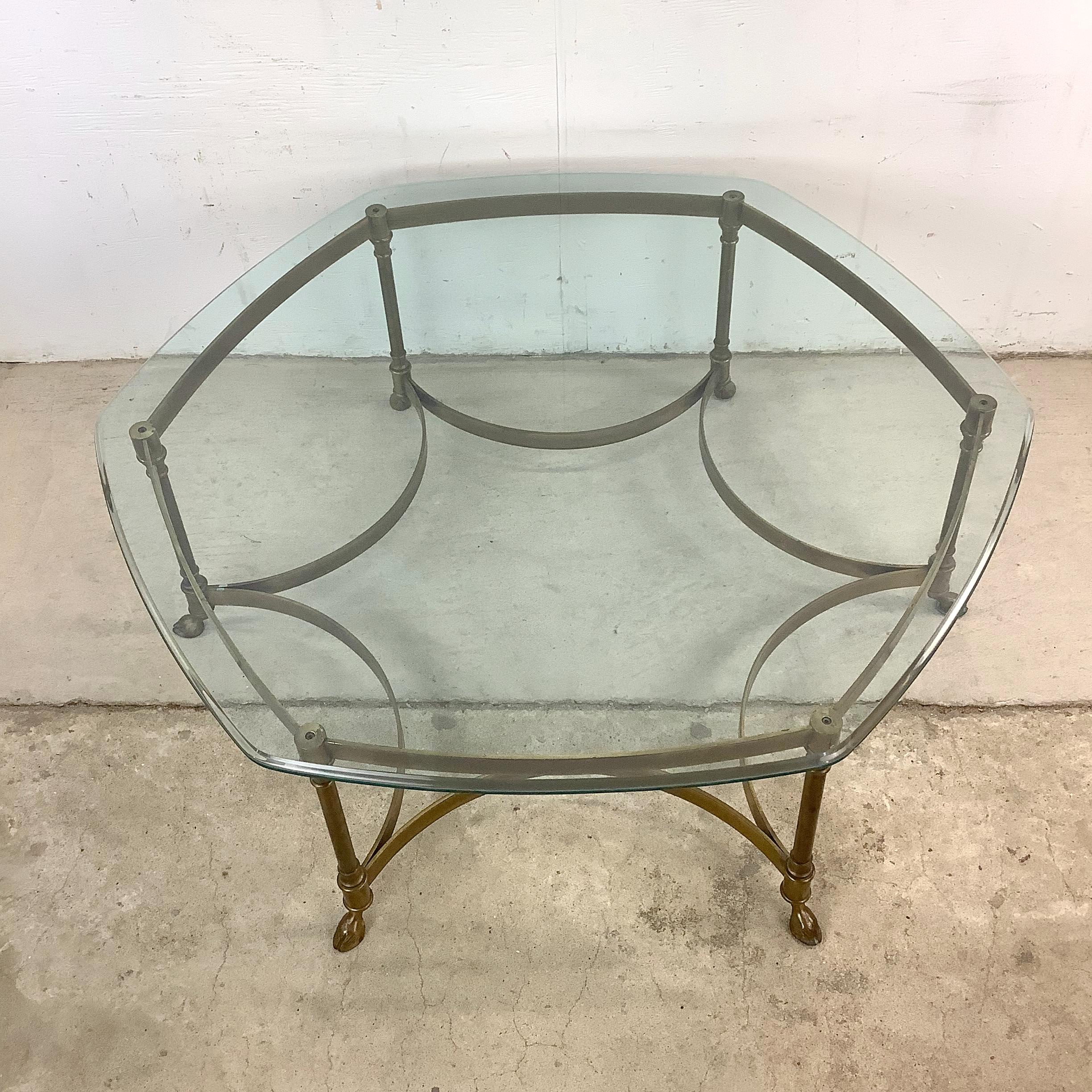 Hollywood Regency 1970s Hexagonal Brass and Glass Coffee Table