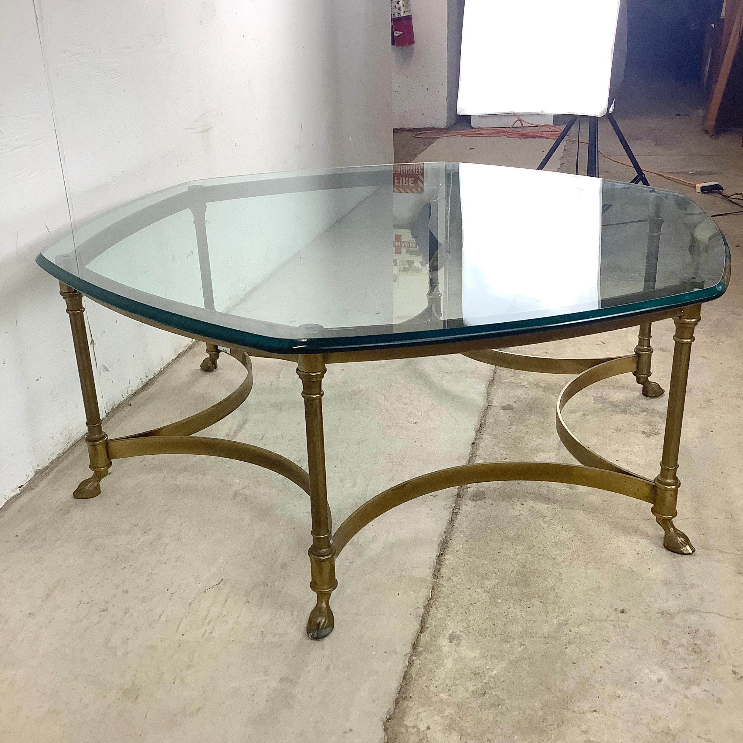 Unknown 1970s Hexagonal Brass and Glass Coffee Table