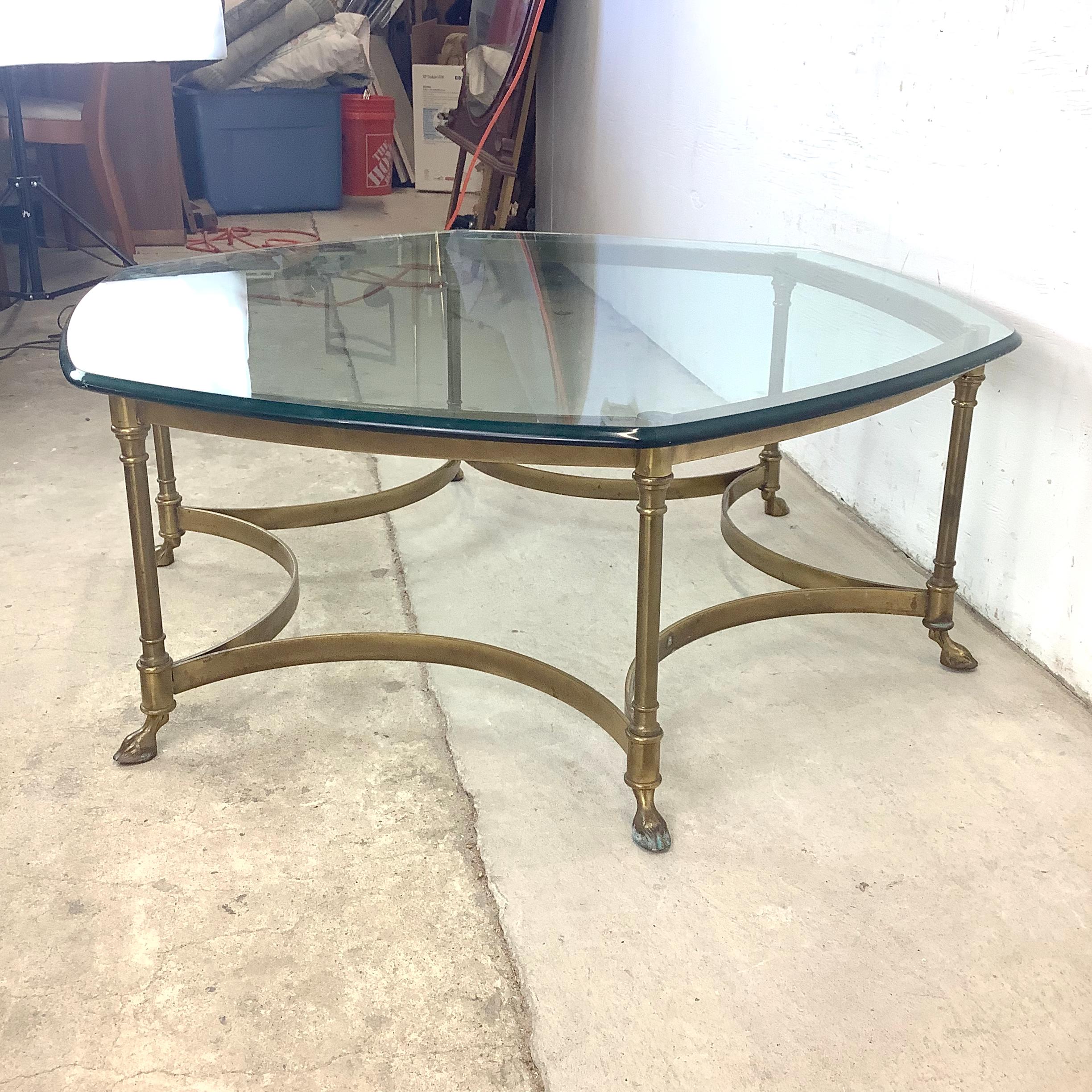 Other 1970s Hexagonal Brass and Glass Coffee Table