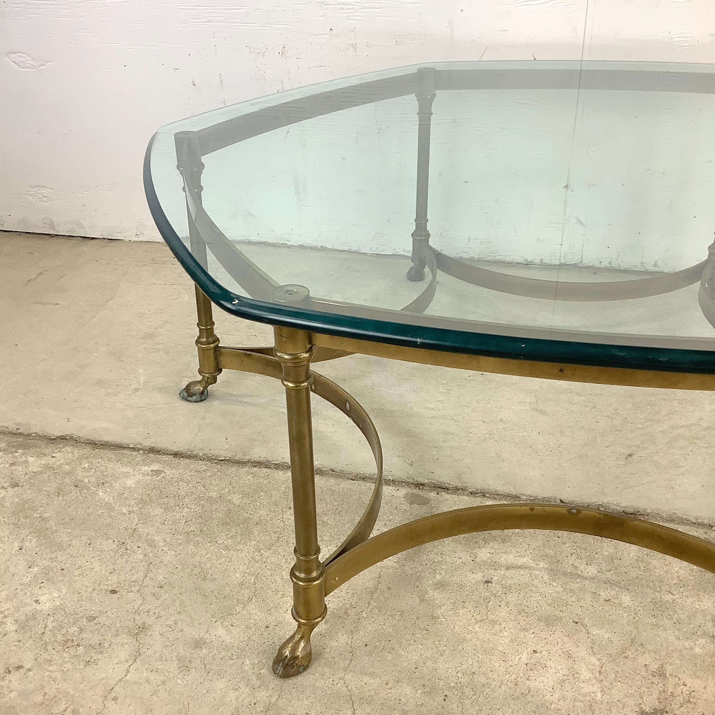 1970s Hexagonal Brass and Glass Coffee Table In Good Condition In Trenton, NJ