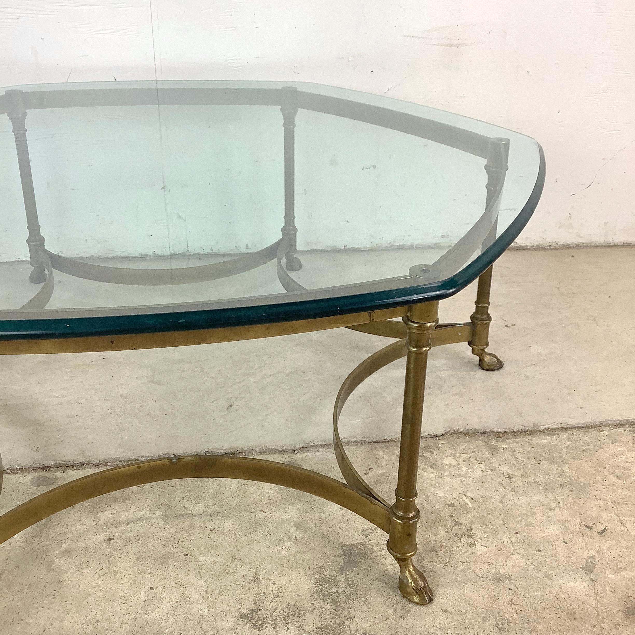 20th Century 1970s Hexagonal Brass and Glass Coffee Table