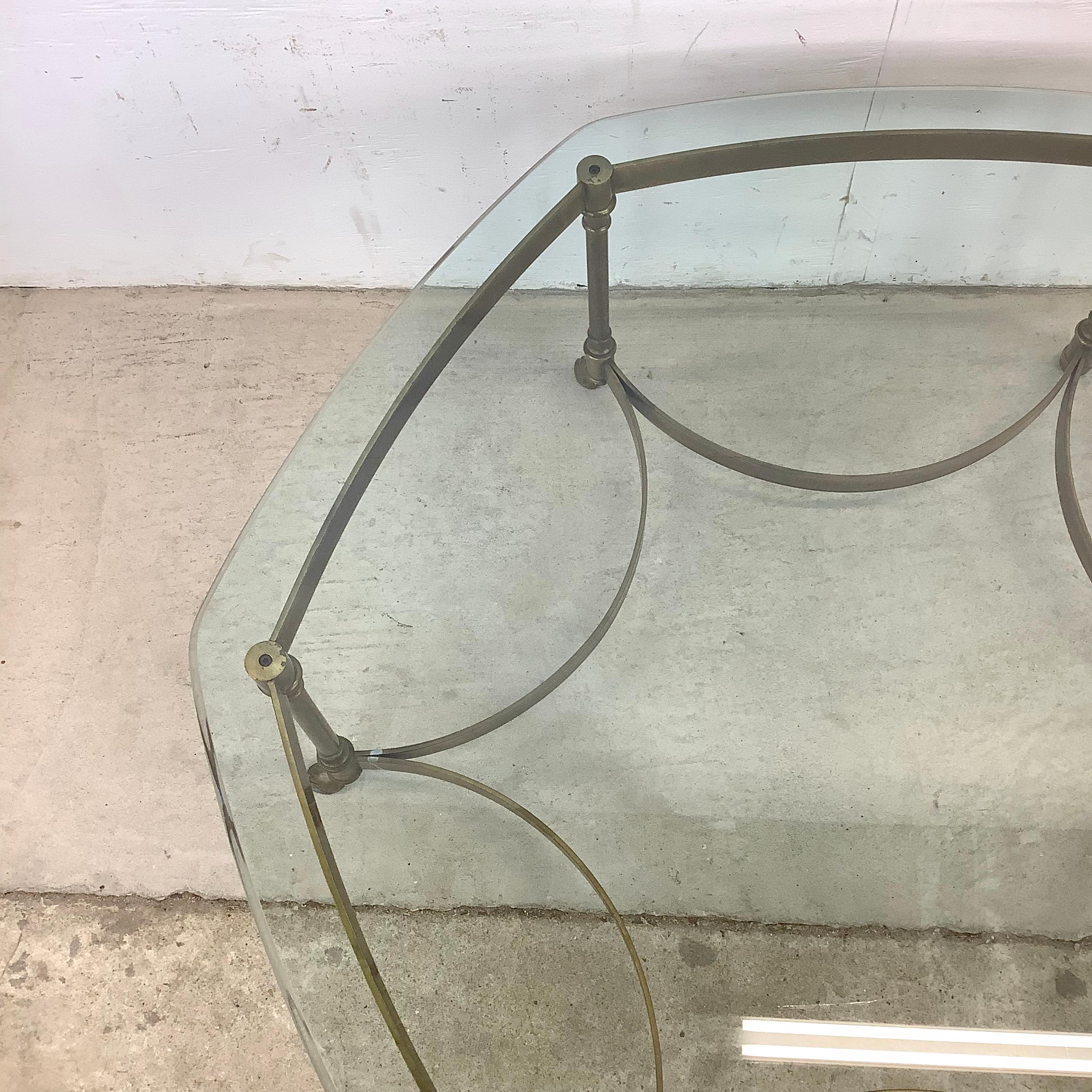 1970s Hexagonal Brass and Glass Coffee Table 1