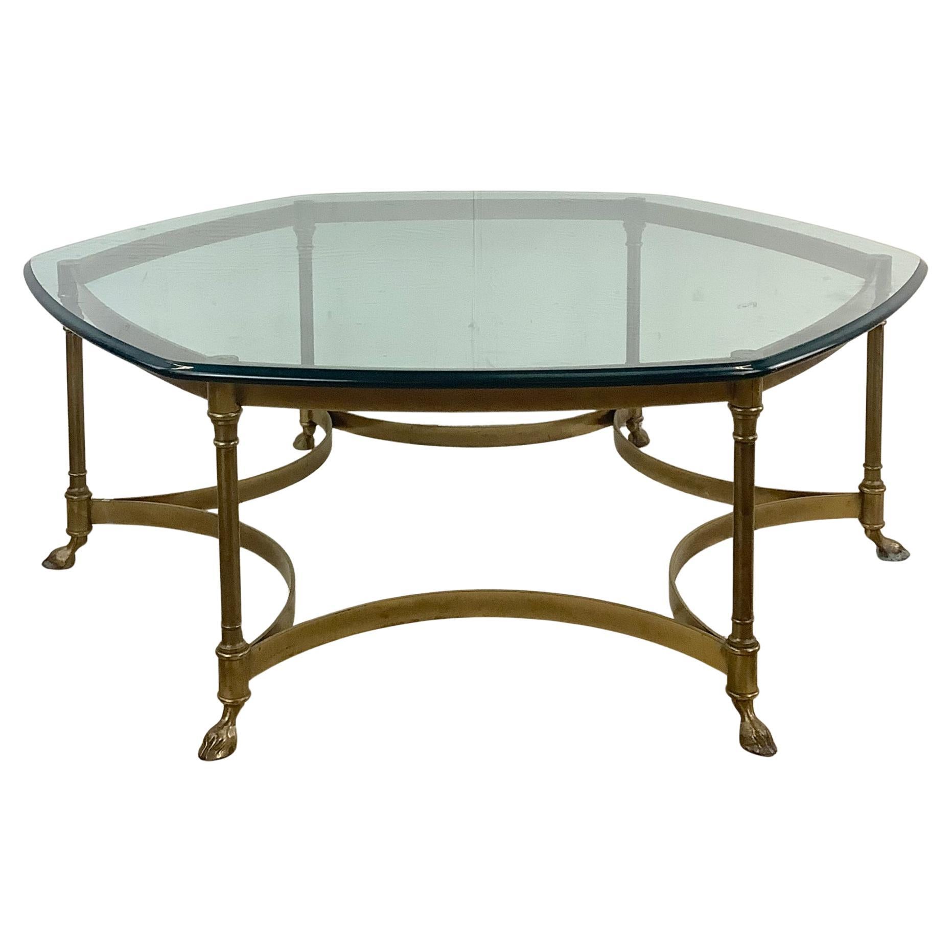 1970s Hexagonal Brass and Glass Coffee Table