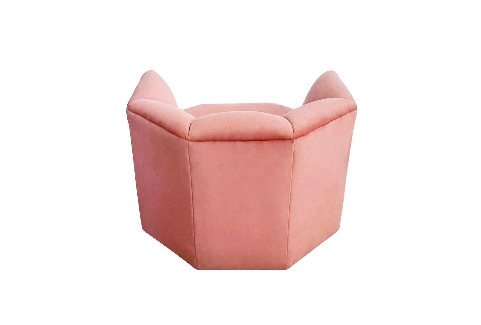 1970s Hexagonal Club Chairs in a Dusty Rose Velvet For Sale 6
