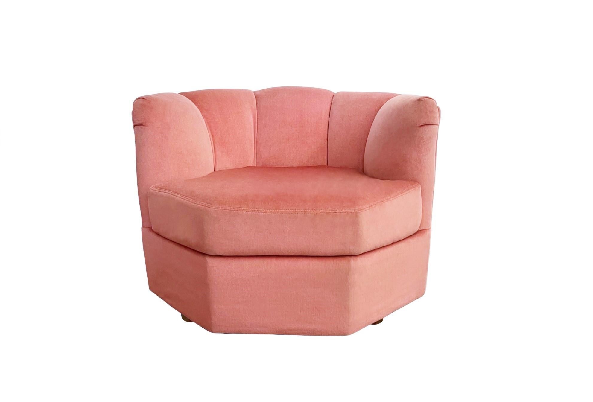 Mid-Century Modern 1970s Hexagonal Club Chairs in a Dusty Rose Velvet For Sale